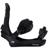 Fix Truce Snowboard Binding 2025 - Black snowboard binding with white logo on top of left foot strap.