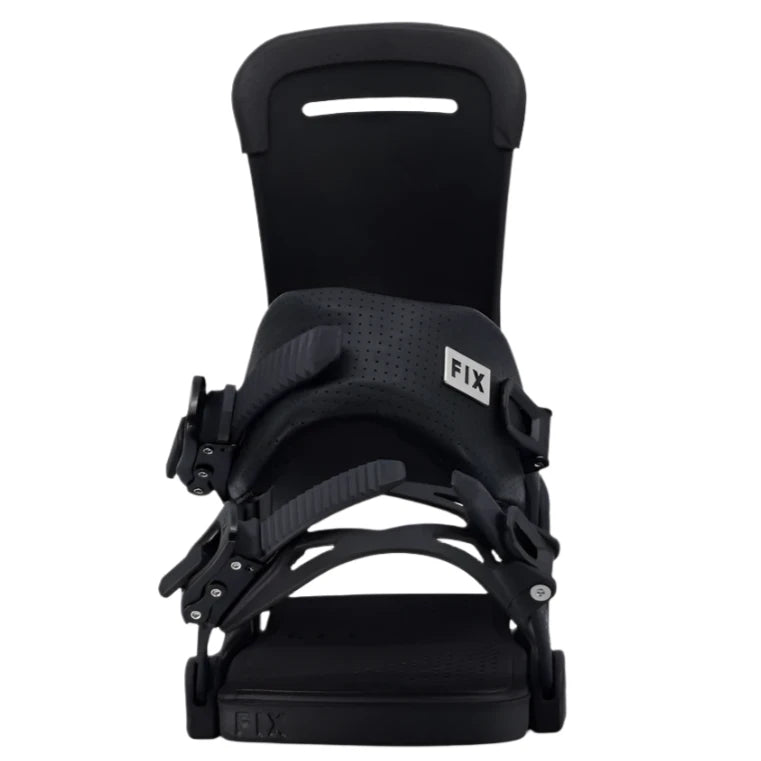 Fix Truce Snowboard Binding 2025 - Black snowboard binding with a rectangular cutout at the top of the strap.