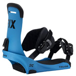 Fix Truce Snowboard Binding - A blue snowboard binding with black buckles and straps, featuring a sleek design with a prominent "FIX" logo on the top of the boot.