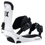 Fix Truce Snowboard Binding 2025 - A white snowboard binding with black accents and a black strap.