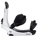 Fix Truce Snowboard Binding 2025 - A white snowboard binding with black buckles and straps.