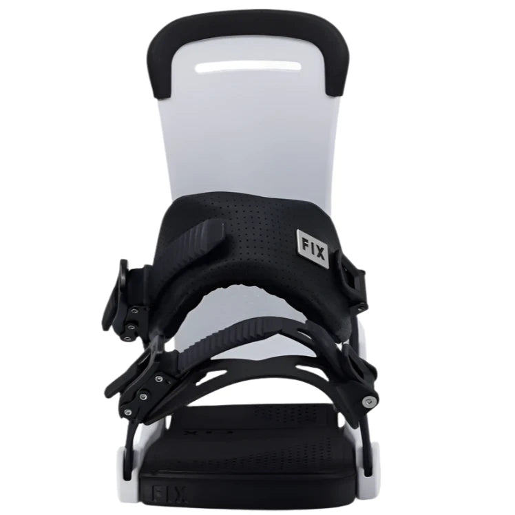 Fix Truce Snowboard Binding 2025 - A black snowboard binding with a white logo on the strap.