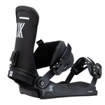 Fix Yale Snowboard Binding 2024 - Black snowboard bindings with white lettering and logo on top of left binding.