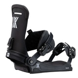 Fix Yale Snowboard Binding 2024 - Black snowboard bindings with white lettering and logo on top of left binding.