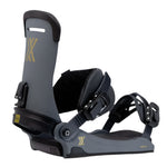 Fix Yale Snowboard Binding 2024 - A dark gray snowboard binding with a black strap and buckle.