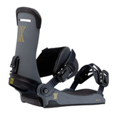 Fix Yale Snowboard Binding 2024 - A dark gray snowboard binding with a black strap and buckle.