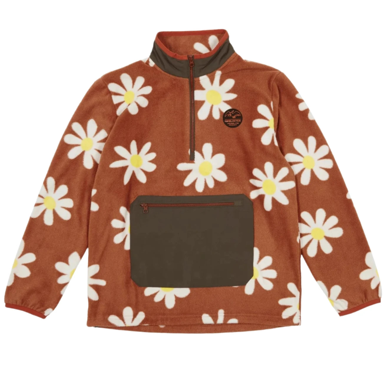 Airblaster Fleece Half Zip 2025 - A brown fleece half-zip pullover with a zipper running down the center of the chest and a small logo on the left side.