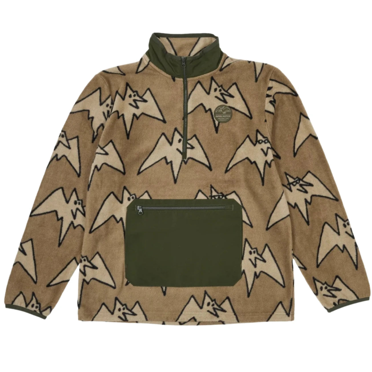 Airblaster Fleece Half Zip 2025 - A tan fleece half-zip pullover with a black zipper and logo on the chest.