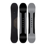 Arbor Formula Camber Snowboard 2025 - A black snowboard with a wood grain pattern on the top sheet, featuring white lettering and a small circular logo at the top.