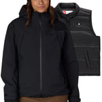 Women’s black 3-in-1 jacket with hood; includes separate quilted vest layer
