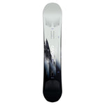 CAPiTA Mega Mercury Snowboard 2025 - A white snowboard with a black and gray mountain graphic on the bottom half.