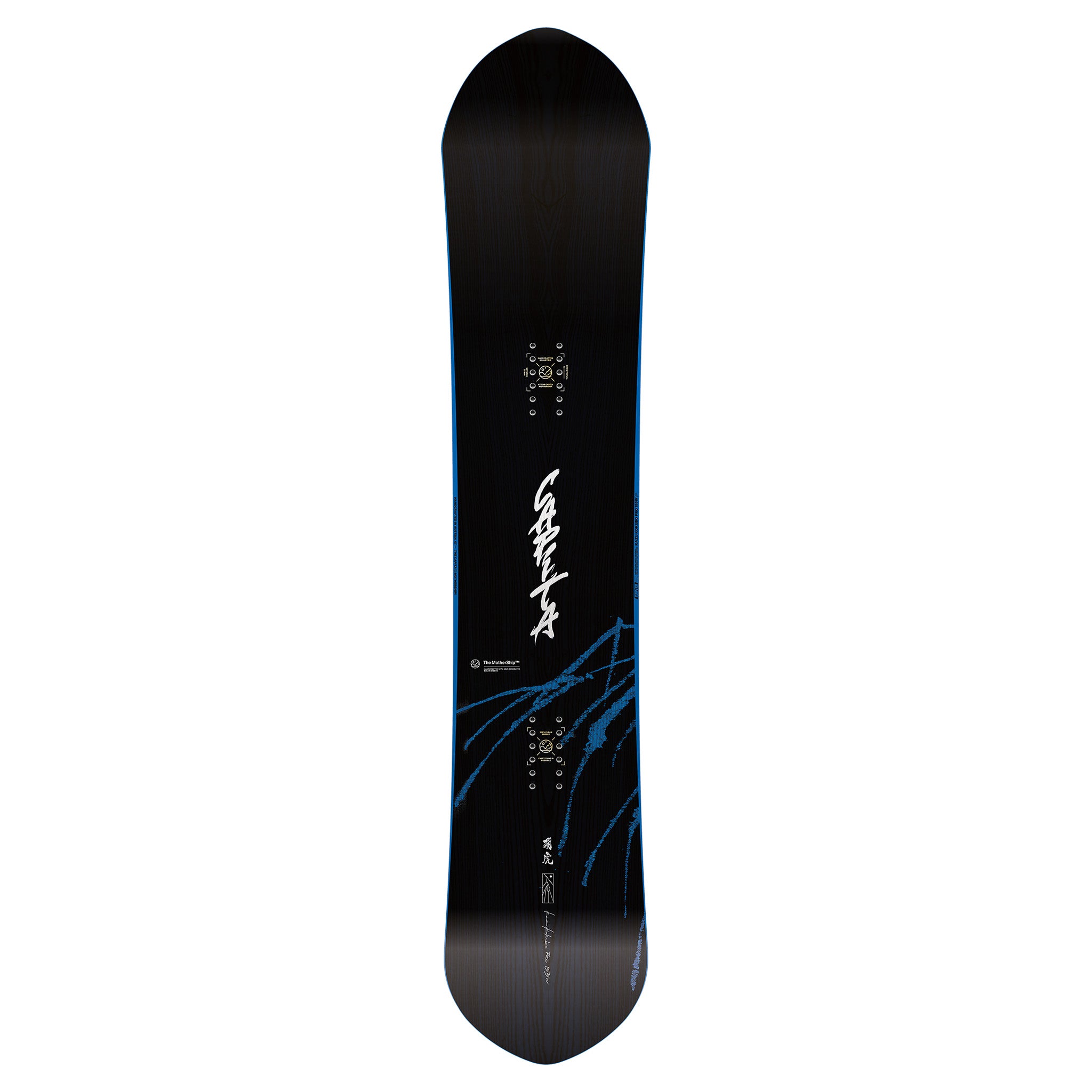 CAPiTA Kazu Kokubo Pro Snowboard 2025 - A black snowboard with blue and white graphics of a mountainous landscape, featuring a rider in action.