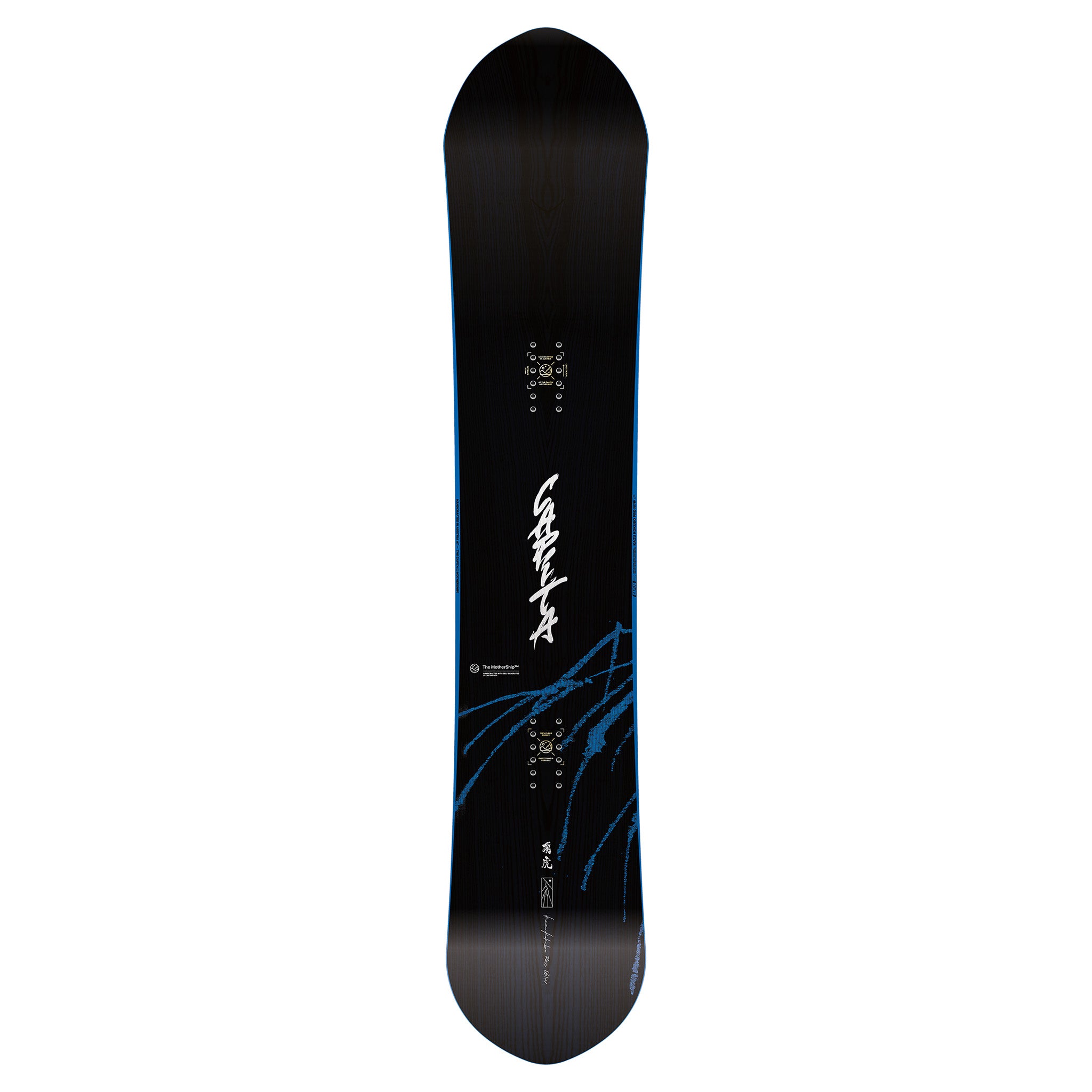 CAPiTA Kazu Kokubo Pro Snowboard 2025 - A black snowboard with blue and white graphics of a man riding it down a mountain.
