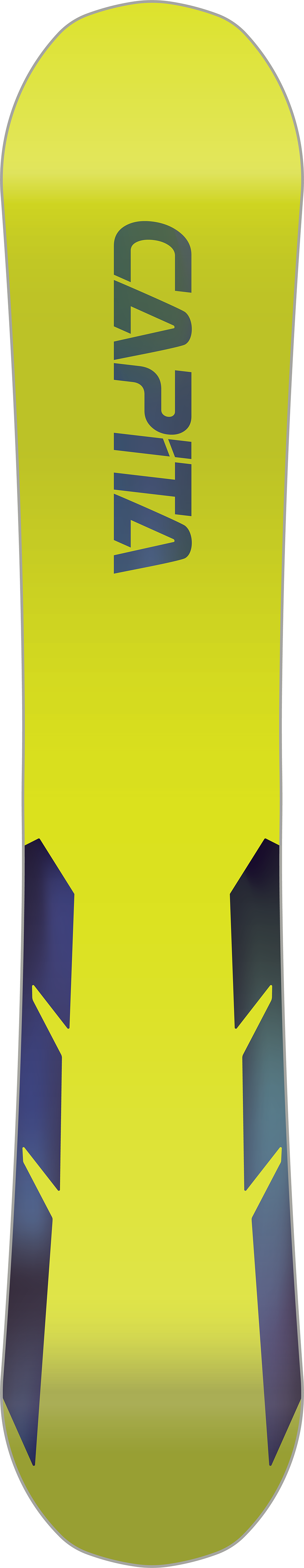 CAPiTA Mercury Snowboard 2026 - A yellow snowboard with a dark blue logo on top and a white stripe at the bottom.