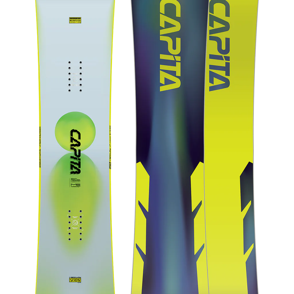CAPITA Mercury Snowboard 2026 - A light blue snowboard with a green circle and black text on it.