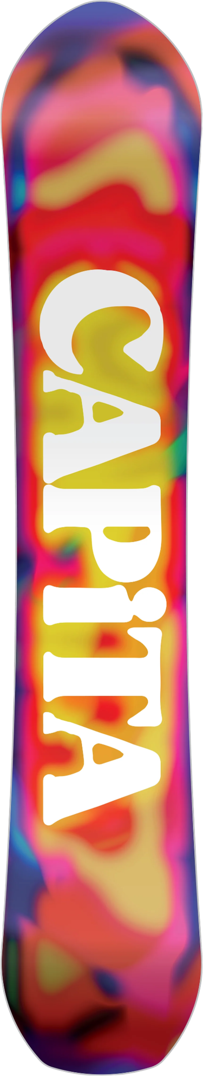CAPiTA Women's The Equalizer Snowboard 2026 - A snowboard with a predominantly white base and a vibrant, multicolored abstract design on top.