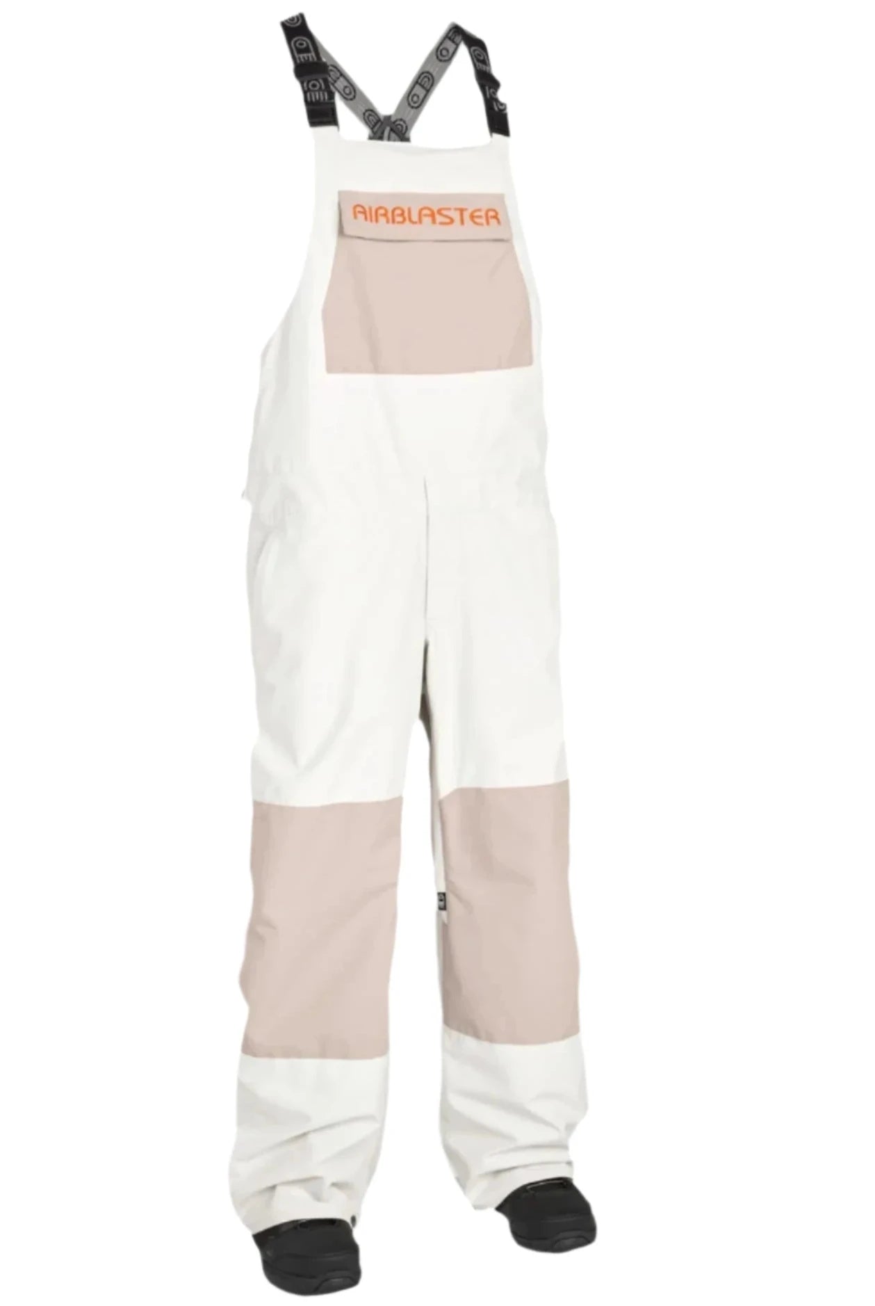 Airblaster Freedom Shell Bib 2025 - White bib with tan accents and black straps.