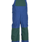 Airblaster Freedom Shell Bib 2025 - A blue bib with a green patch on the chest and knee patches, featuring straps with black logos.