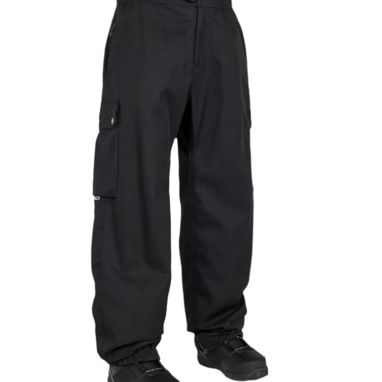 Airblaster Freedom Boss Shell Pant 2025 - Black pants with a zippered pocket on the thigh and a belt loop at the waist.