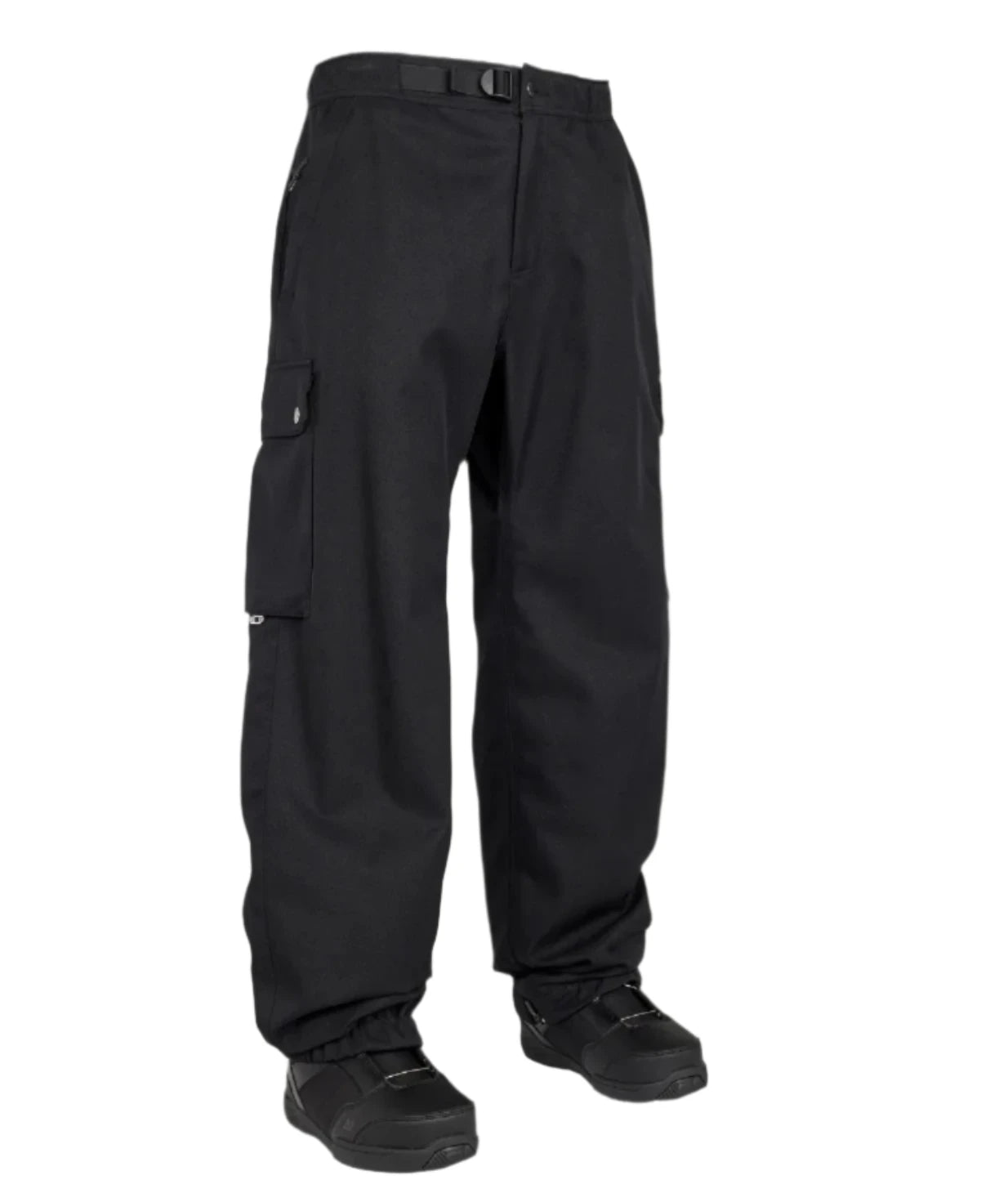 Airblaster Freedom Boss Shell Pant 2025 - Black pants with a zippered pocket on the thigh and a belt loop at the waist.