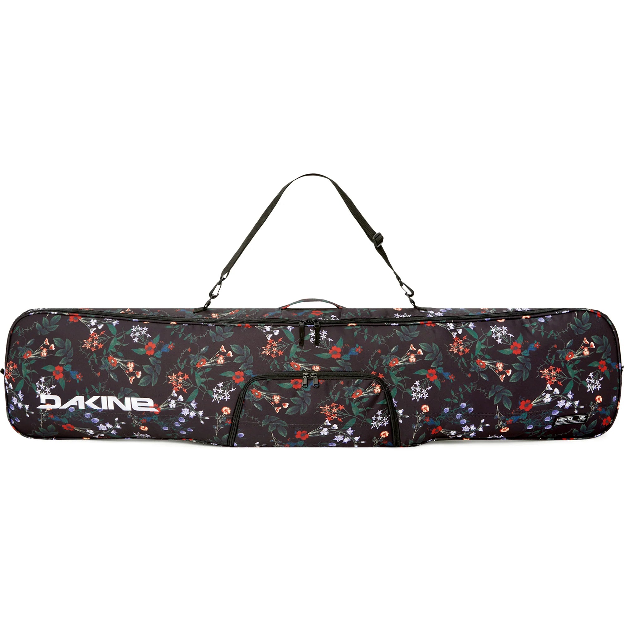 Dakine Freestyle Snowboard Bag - A black snowboard bag with a floral pattern of red, white, and blue flowers.