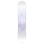 CAPiTA Pathfinder Camber Snowboard 2025 - A snowboard with a dark blue background and white diagonal stripes on the top sheet, featuring a man's face in a hat at center.