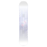 CAPiTA Pathfinder Camber Snowboard 2025 - A snowboard with a light gray background and white diagonal stripes on the top sheet, featuring a man's face in a red hat and goggles.