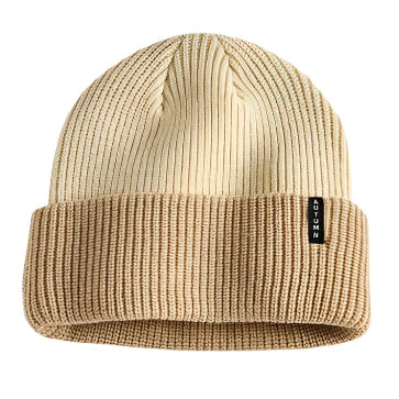 Autumn Select Blocked Beanie 2025 - A cream-colored beanie with a ribbed texture and a small black tag on the front.