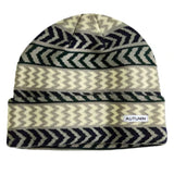 Autumn Select Chevron Beanie 2025 - A black, gray, and cream chevron patterned beanie with a folded cuff.