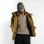 Open shell jacket showing dark lining and adjustable hem