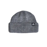 Charcoal cord double-roll beanie with a ribbed knit and small logo patch