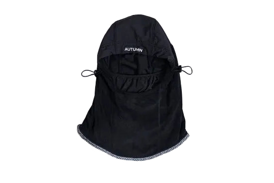 Black Autumn Hi Tek hood with adjustable side cords and a face-covering panel.