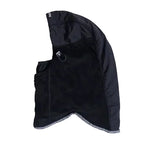 Side view of the black Autumn Hi Tek hood with a face opening and adjustable cord.