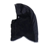 Side view of the black Autumn Hi Tek hood with a face opening and adjustable cord.