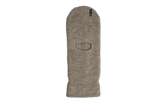 Knitted face mask in cream marl with ribbed cuff and subtle oval detail