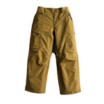 Olive shell pants with a button waist and flap cargo pockets