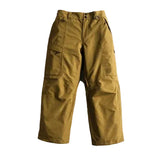 Olive shell pants with a button waist and flap cargo pockets
