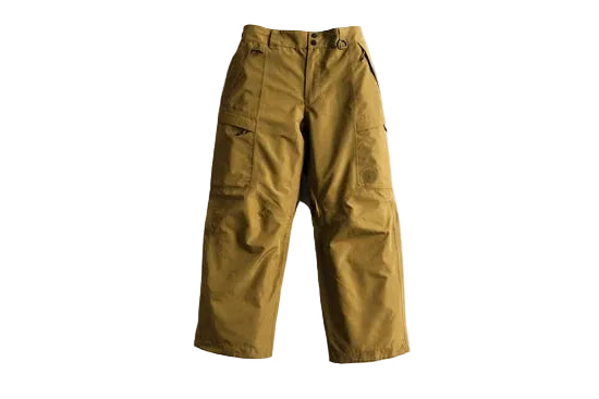 Olive shell pants with a button waist and flap cargo pockets