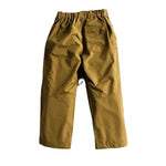 Olive shell pants with an elastic waistband and relaxed straight legs