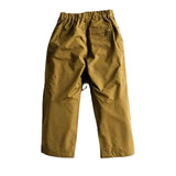 Olive shell pants with an elastic waistband and relaxed straight legs