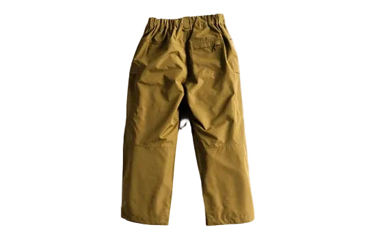 Olive shell pants with an elastic waistband and relaxed straight legs