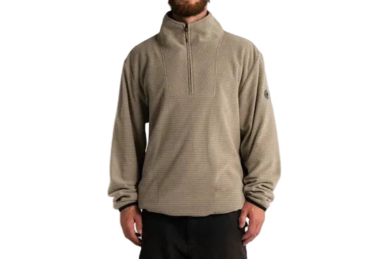 Pebble quarter-zip mock-neck pullover with long sleeves and a small sleeve logo