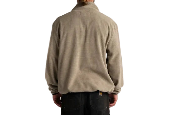 Back view of the pebble quarter-zip mock-neck pullover with long sleeves