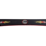 Sims Fakie Snowboard 2025 - A black snowboard with a red outline around the white "SIMS" logo and yellow flames on either side.