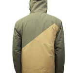 Turbine Flyway Insulated Jacket - A green jacket with a diagonal tan stripe on the back, featuring a hood and zippered pockets.