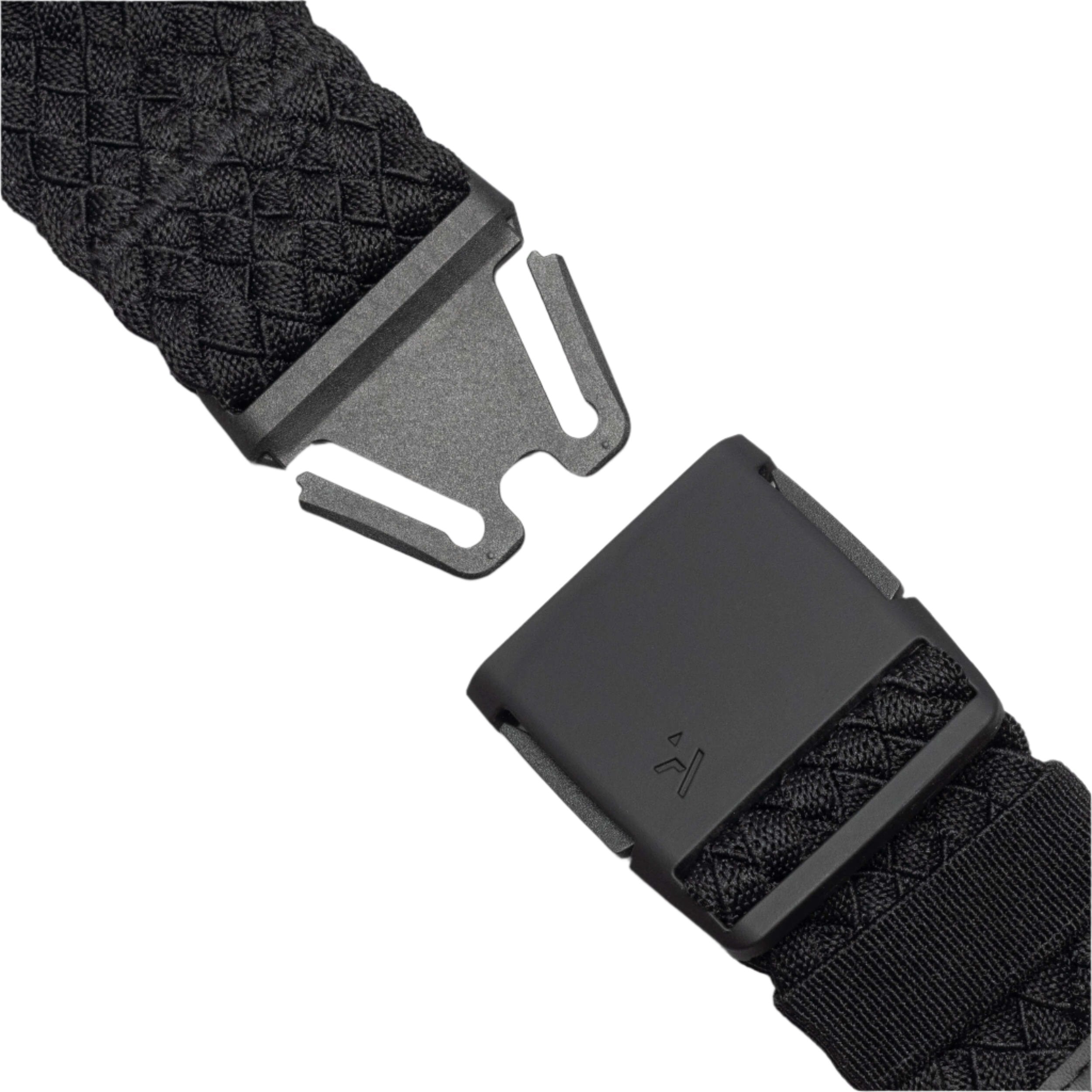 Arcade Futureweave Belt 2025 - Black woven strap with diamond pattern, gray buckle.