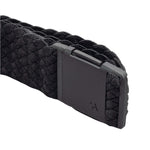 Arcade Futureweave Belt 2025 - Black woven belt with a repeating diamond pattern and black plastic buckle.