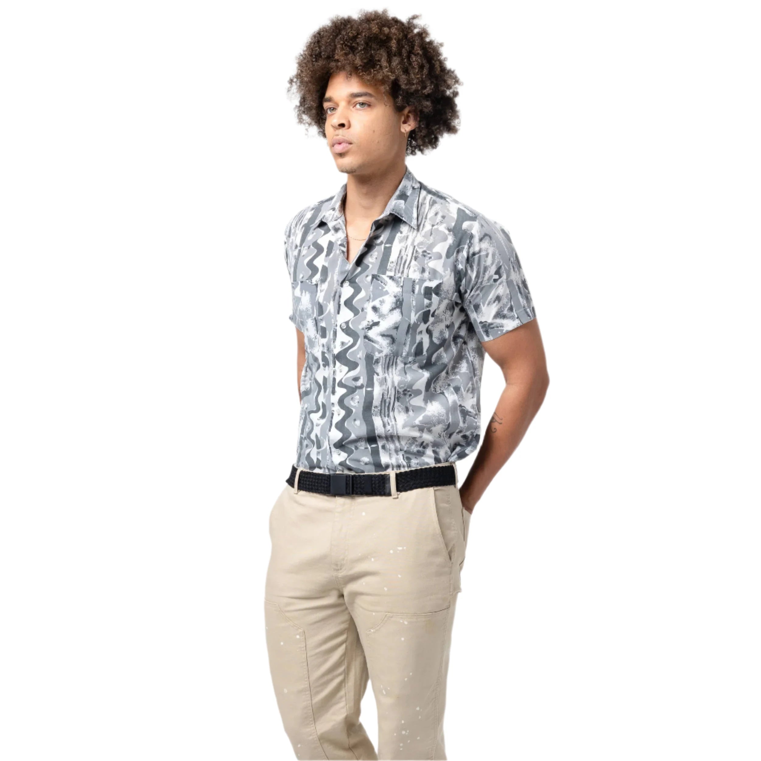 Arcade Futureweave Belt 2025 - A black belt with a repeating pattern of white and gray abstract shapes.