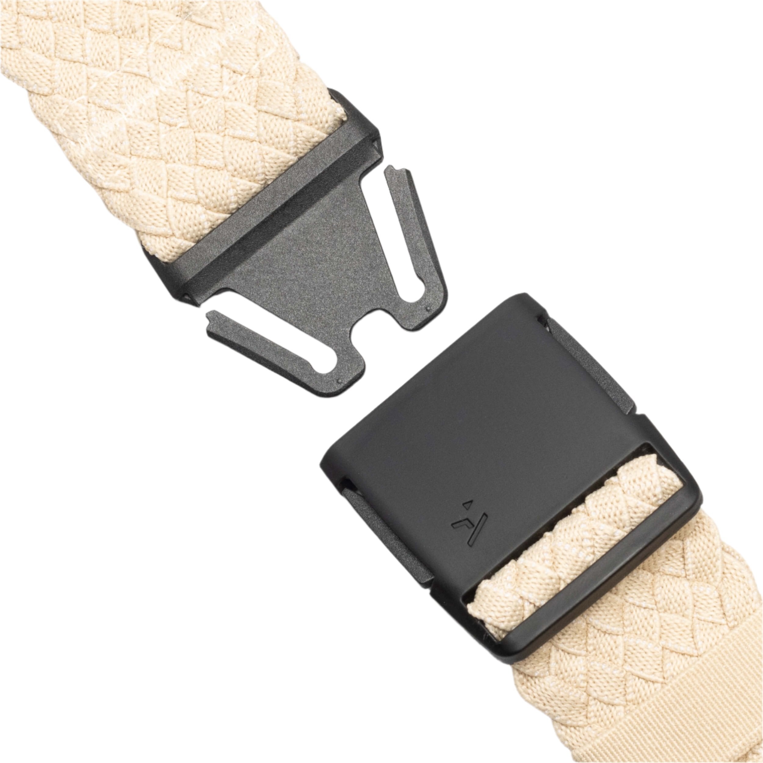 Arcade Futureweave Belt 2025 - A cream-colored belt with a woven pattern and black buckle.