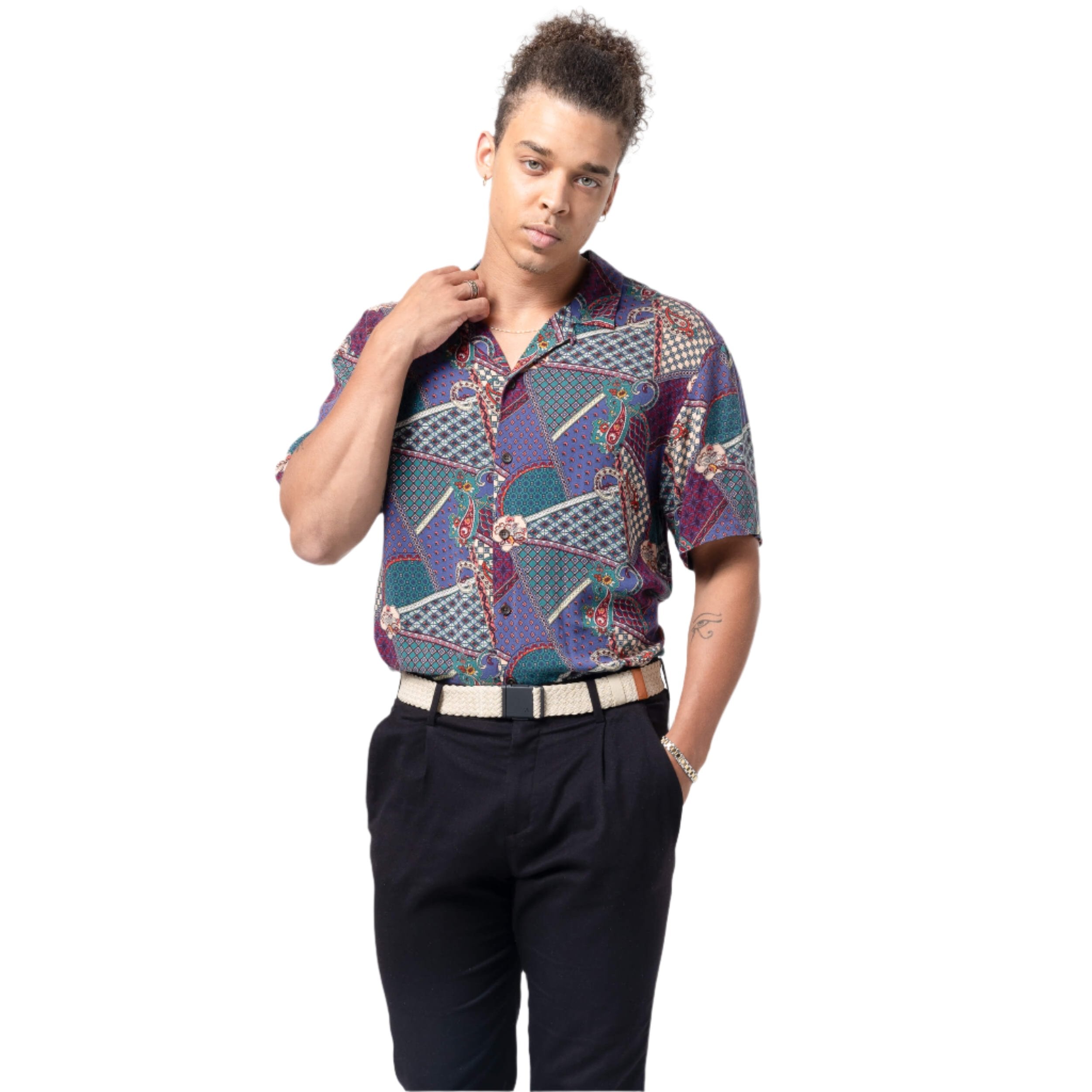 Arcade Futureweave Belt 2025 - A black belt with a repeating pattern of white and red geometric shapes.